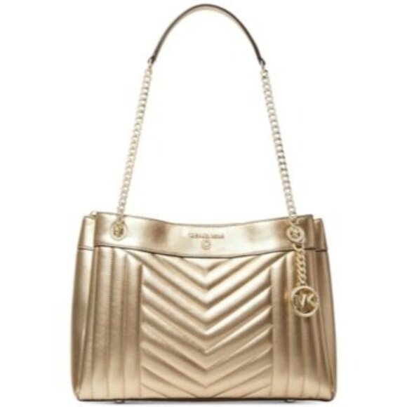 Michael Michael Kors Susan Metallic Medium Shoulder Bag Pale Gold New Chain - Picture 13 of 13